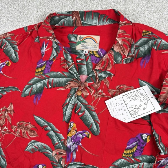 NEW Paradise Found Hawaiian Shirt Mens L Magnum PI Red‎ Parrots Vintage